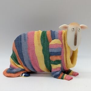 Vintage Enesco Grandma's Present Colorful Sweater Resin Sheep Figure
